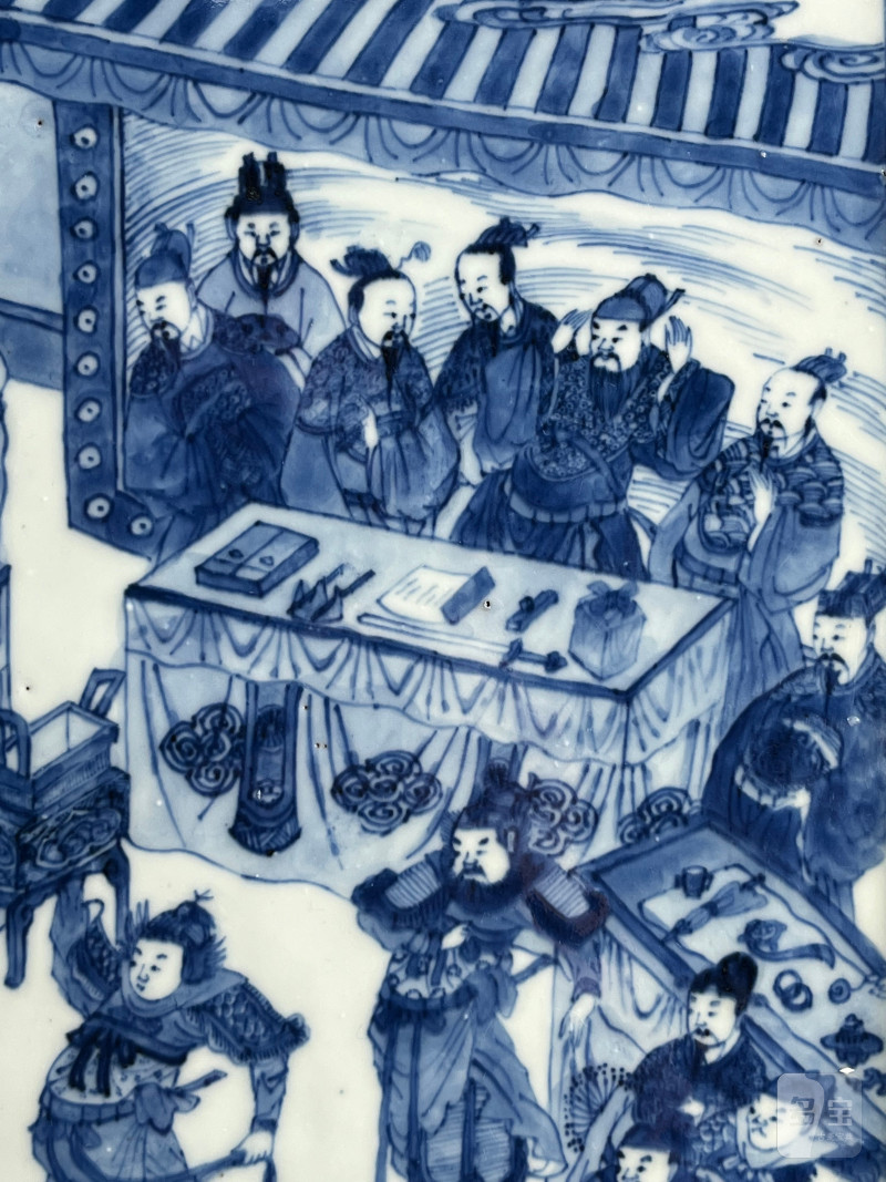 清康熙  青花“临潼斗宝”人物故事图插屏 - 图5